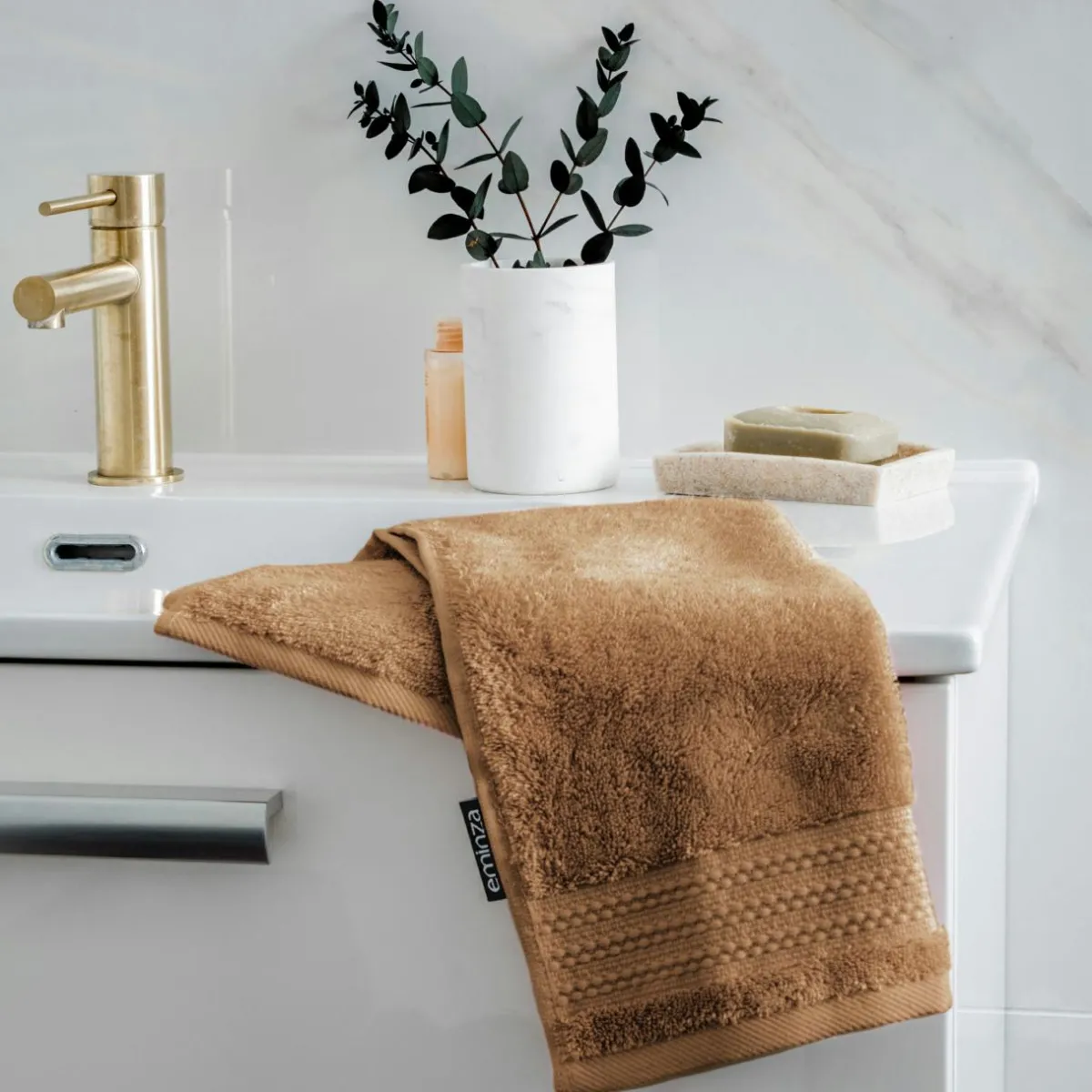 EMINZA Serviette de bain coton bio (30 x 50 cm) Méline Camel