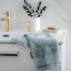 EMINZA Serviette de bain coton bio (30 x 50 cm) Méline Bleu glacier Discount