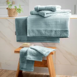 EMINZA Serviette de bain coton bio (30 x 50 cm) Méline Bleu glacier Discount