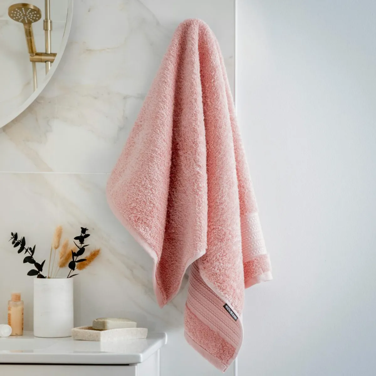 EMINZA Serviette de bain coton bio (50 x 90 cm) Méline Rose Pêche Sale