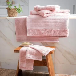 EMINZA Serviette de bain coton bio (50 x 90 cm) Méline Rose Pêche Sale