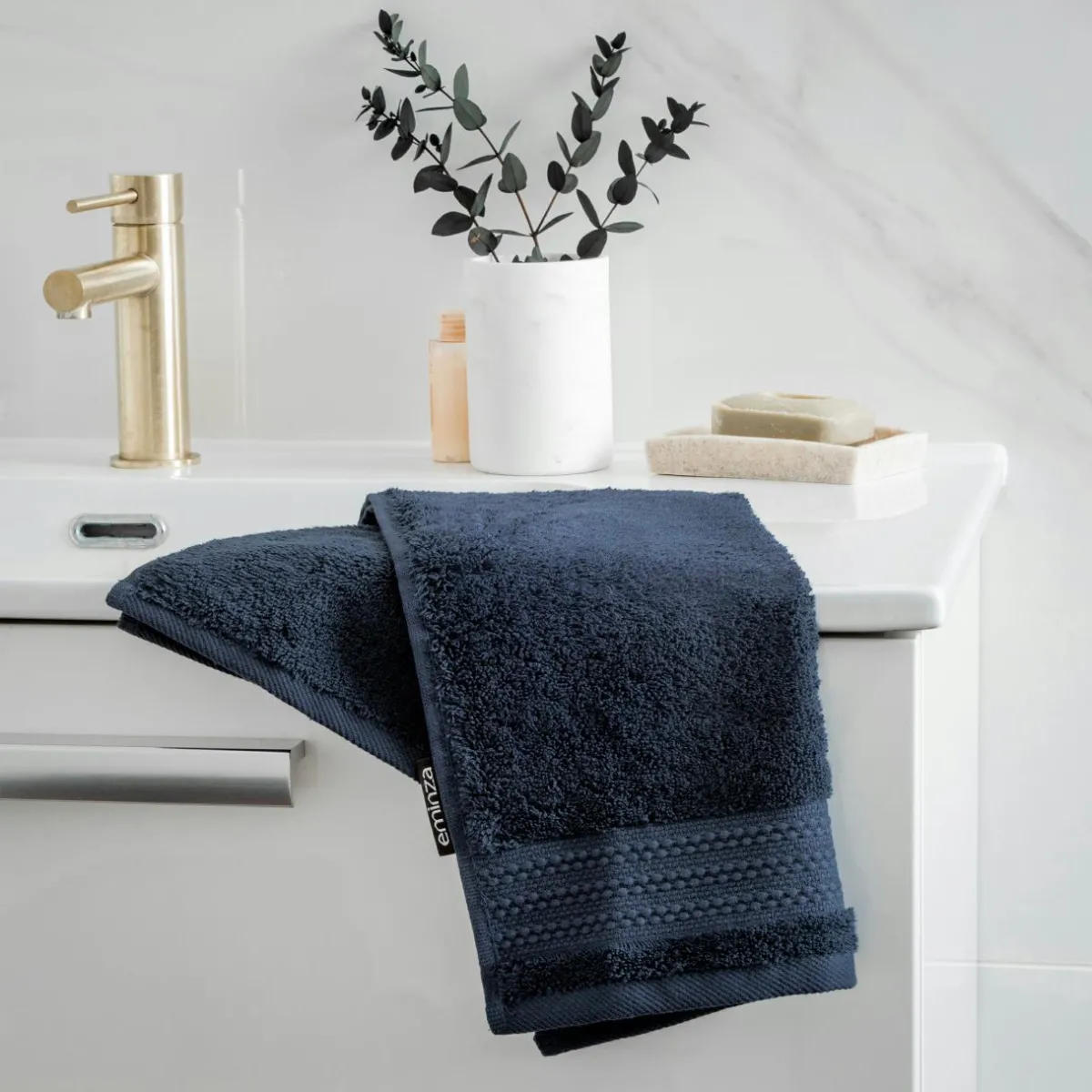 EMINZA Serviette de bain coton bio (30 x 50 cm) Méline Bleu nuit Sale