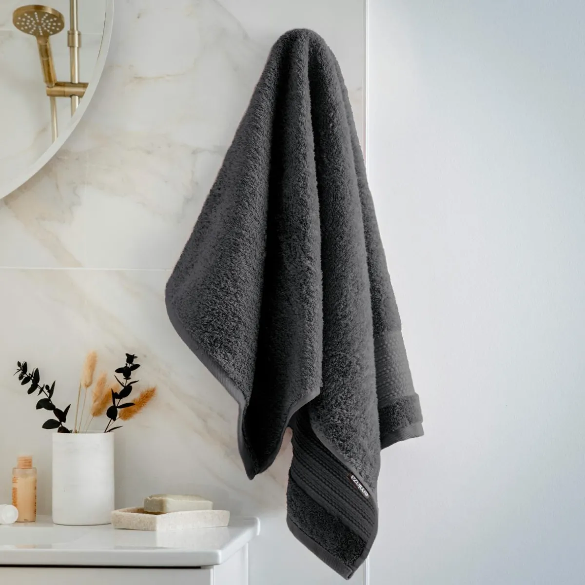 EMINZA Serviette de bain coton bio (50 x 90 cm) Méline Gris orage Gris foncé Clearance