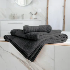 EMINZA Serviette de bain coton bio (50 x 90 cm) Méline Gris orage Gris foncé Clearance