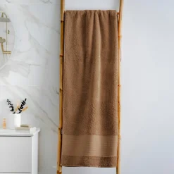 EMINZA Serviette de bain coton bio (90 x 150 cm) Méline Camel Discount