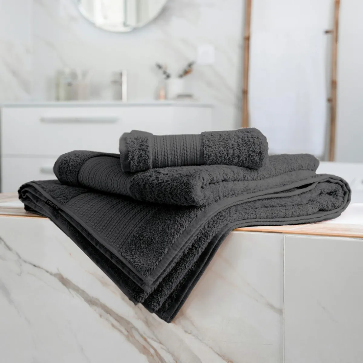 EMINZA Serviette de bain coton bio (70 x 130 cm) Méline Gris orage Gris foncé Outlet