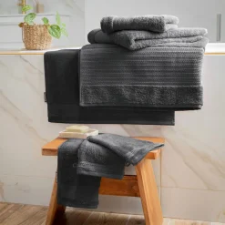 EMINZA Serviette de bain coton bio (70 x 130 cm) Méline Gris orage Gris foncé Outlet
