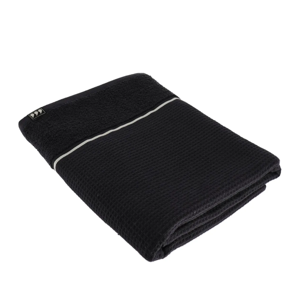 TENDANCE Serviette de bain coton nid d'abeille (70 x 130 cm) Japandi Noir Sale