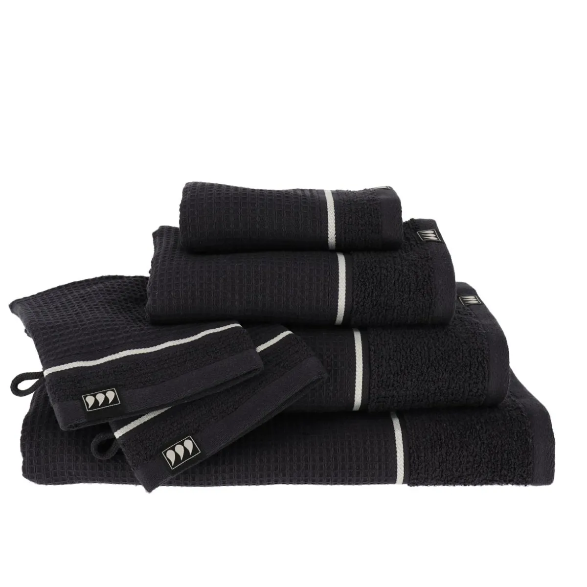 TENDANCE Serviette de bain coton nid d'abeille (70 x 130 cm) Japandi Noir Sale