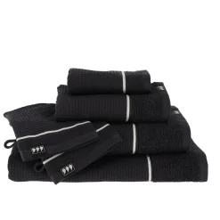 TENDANCE Serviette de bain coton nid d'abeille (30 x 50 cm) Japandi Noir Discount
