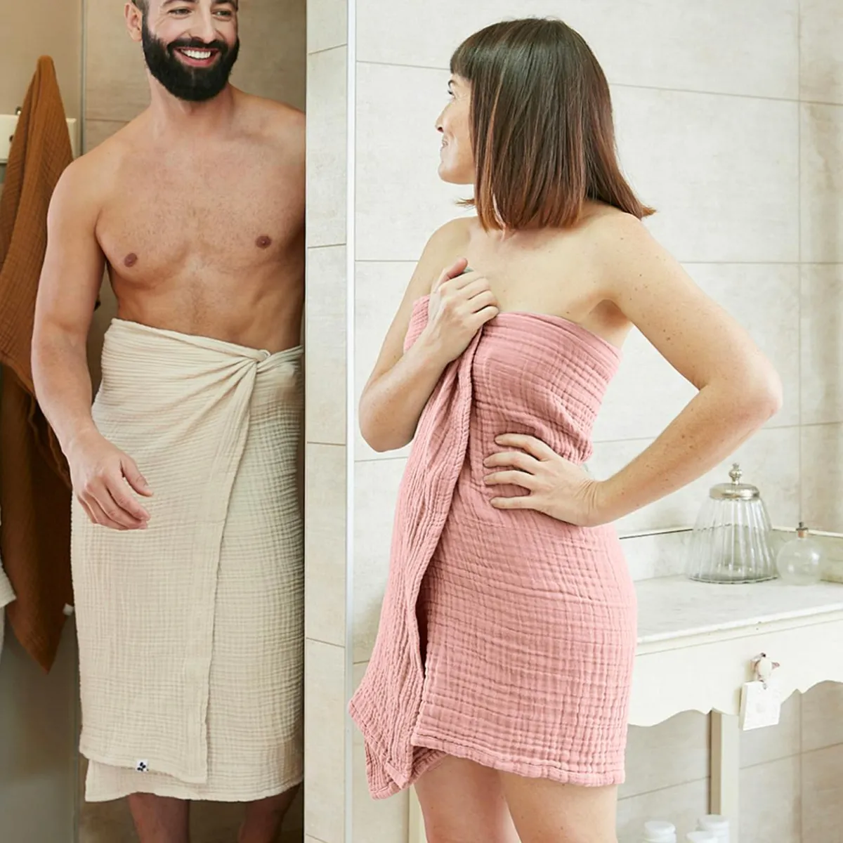 EMINZA Serviette de bain gaze de coton (30 x 50 cm) Gaïa Rose Pêche Sale