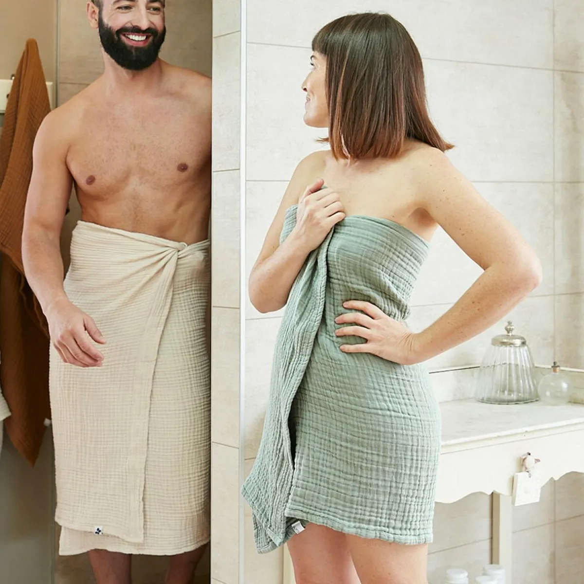 EMINZA Serviette de bain gaze de coton (30 x 50 cm) Gaïa Vert Eucalyptus Clearance