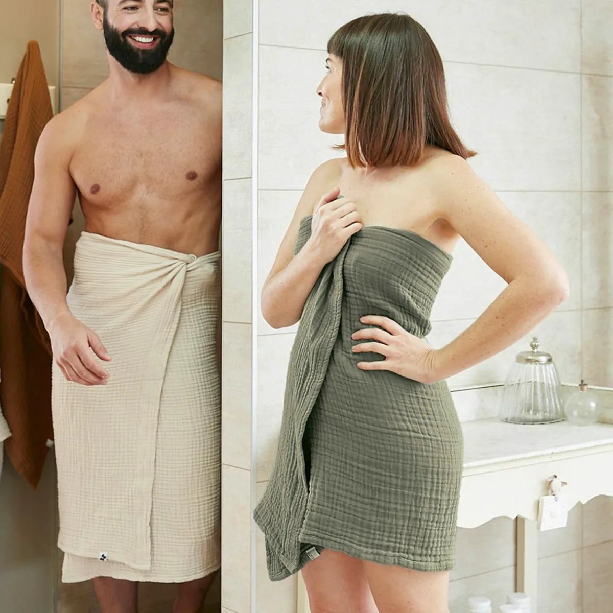 EMINZA Serviette de bain gaze de coton (30 x 50 cm) Gaïa Vert romarin Best