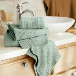 EMINZA Serviette de bain gaze de coton (50 x 90 cm) Gaïa Vert Eucalyptus