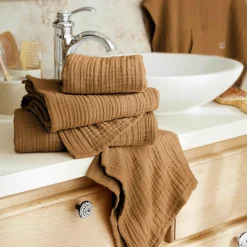 EMINZA Serviette de bain gaze de coton (70 x 130 cm) Gaïa Camel Discount
