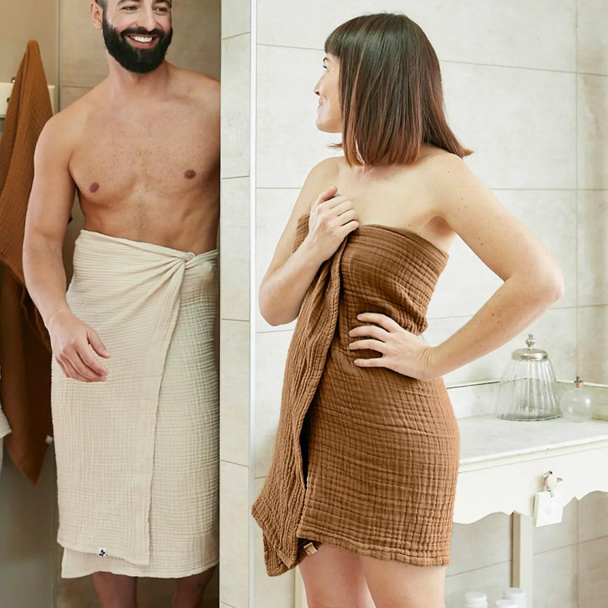 EMINZA Serviette de bain gaze de coton (70 x 130 cm) Gaïa Camel Discount