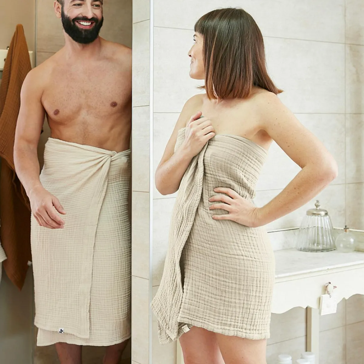 EMINZA Serviette de bain gaze de coton (90 x 150 cm) Gaïa pampa Beige Best