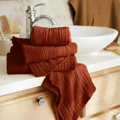 EMINZA Serviette de bain gaze de coton (30 x 50 cm) Gaïa Terracotta Clearance