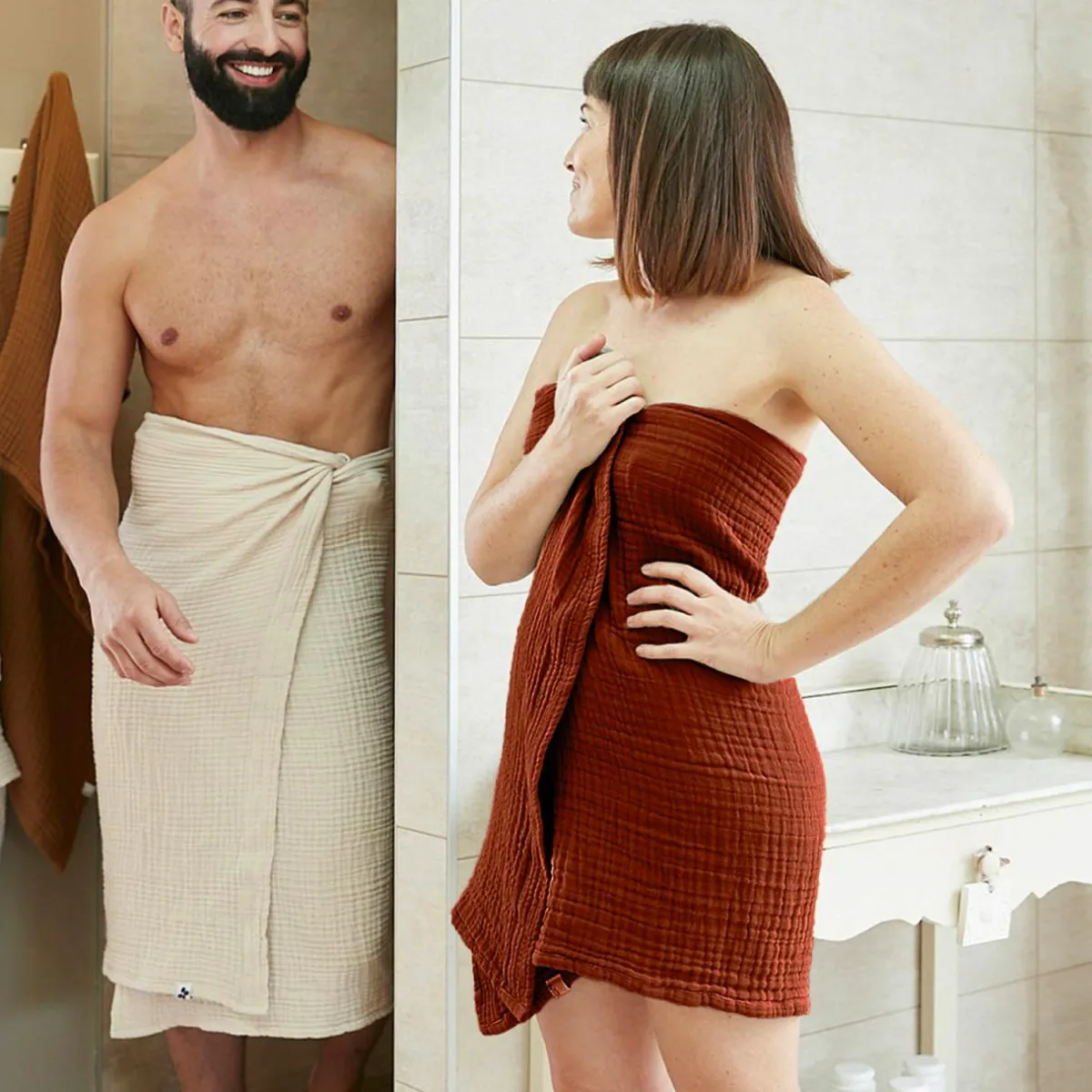 EMINZA Serviette de bain gaze de coton (70 x 130 cm) Gaïa Terracotta Hot