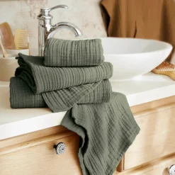 EMINZA Serviette de bain gaze de coton (90 x 150 cm) Gaïa Vert romarin Online
