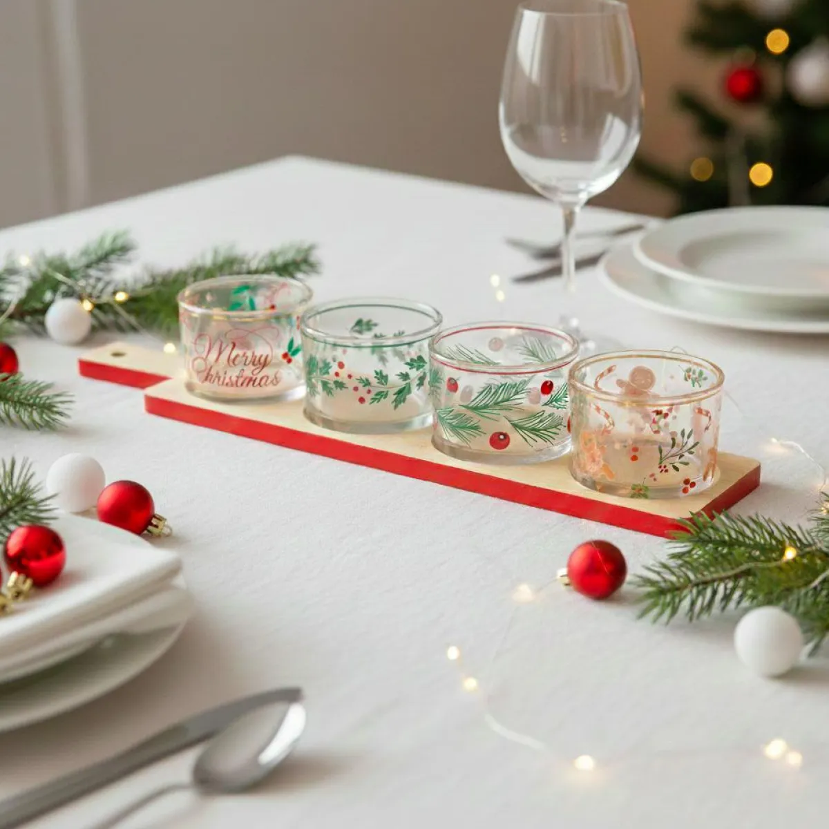 KOOPMAN Set à tapas 4 bols plateau bambou (8,5 x 36 cm) Christmas time Multicolore Discount