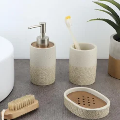 TENDANCE Set d'accessoires salle de bain gravé Casablanca Naturel Beige New