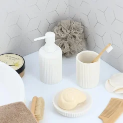 TENDANCE Set d'accessoires salle de bain résine Strié Blanc Online