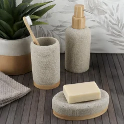 TENDANCE Set d'accessoires salle de bain effet Maille Beige Best