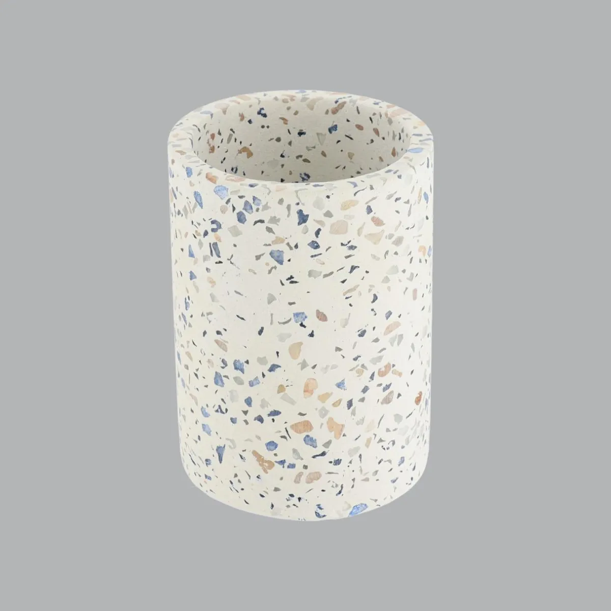 TENDANCE Set d'accessoires salle de bain ciment Terrazzo Blanc Discount