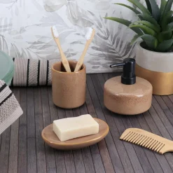 TENDANCE Set d'accessoires salle de bain grès laqué Season color Caramel Online