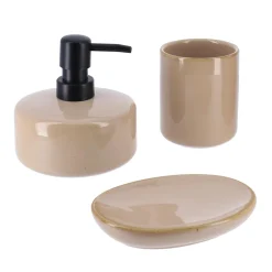 TENDANCE Set d'accessoires salle de bain grès laqué Season color Beige Clearance