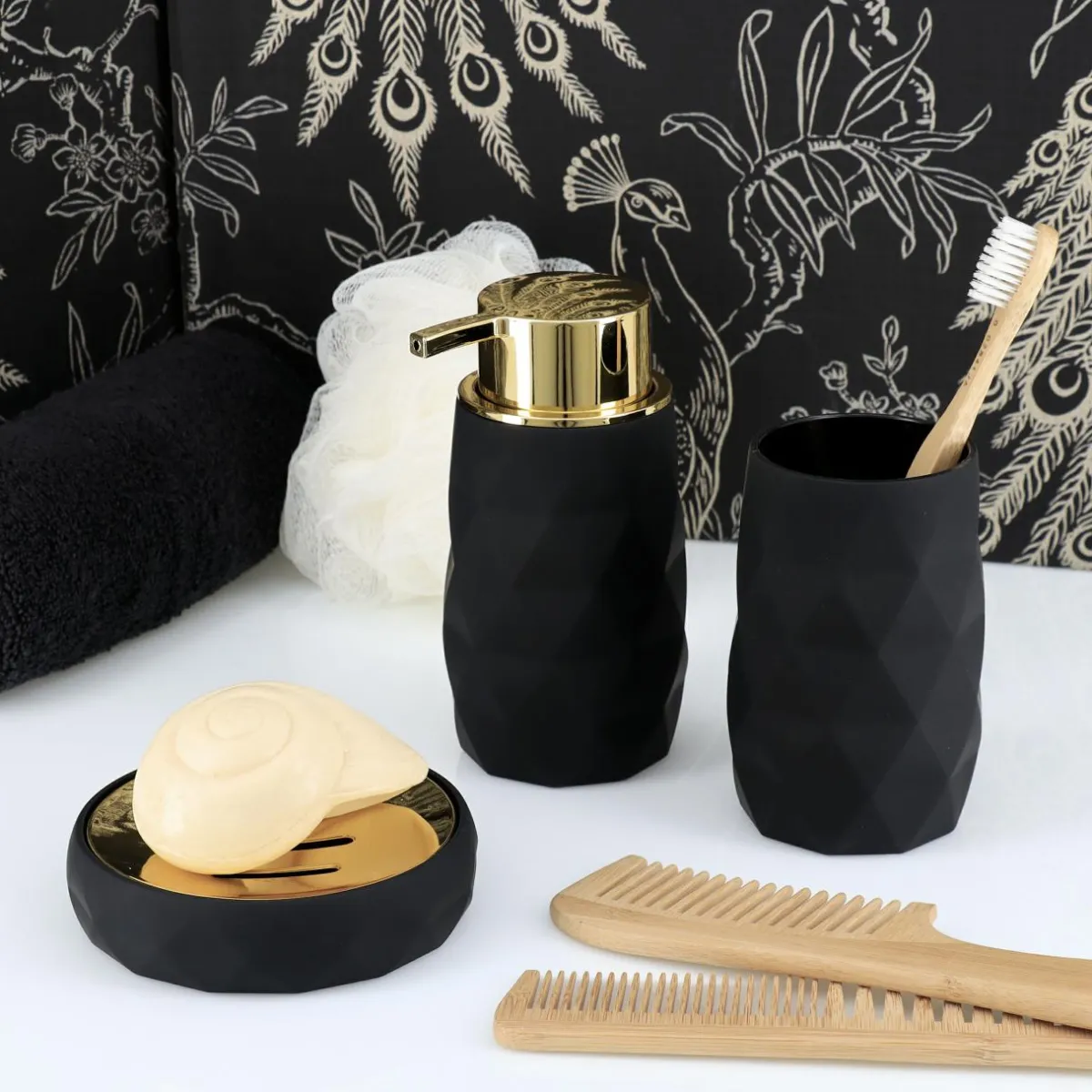 TENDANCE Set d'accessoires salle de bain Rubby Noir Online