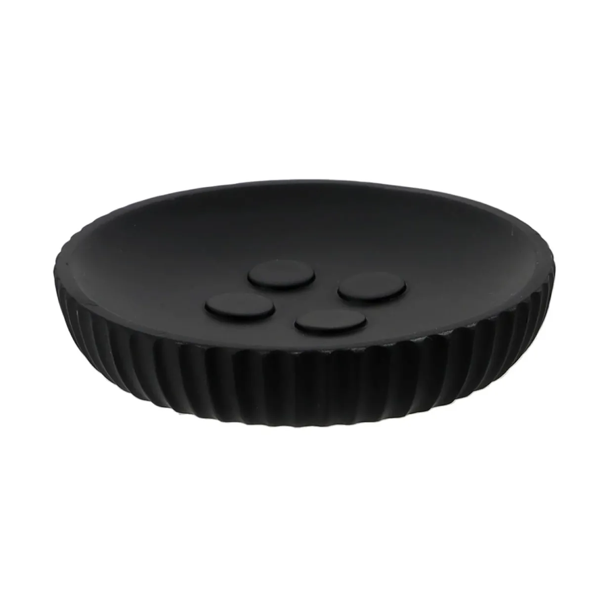 TENDANCE Set d'accessoires salle de bain résine Strié Noir Clearance