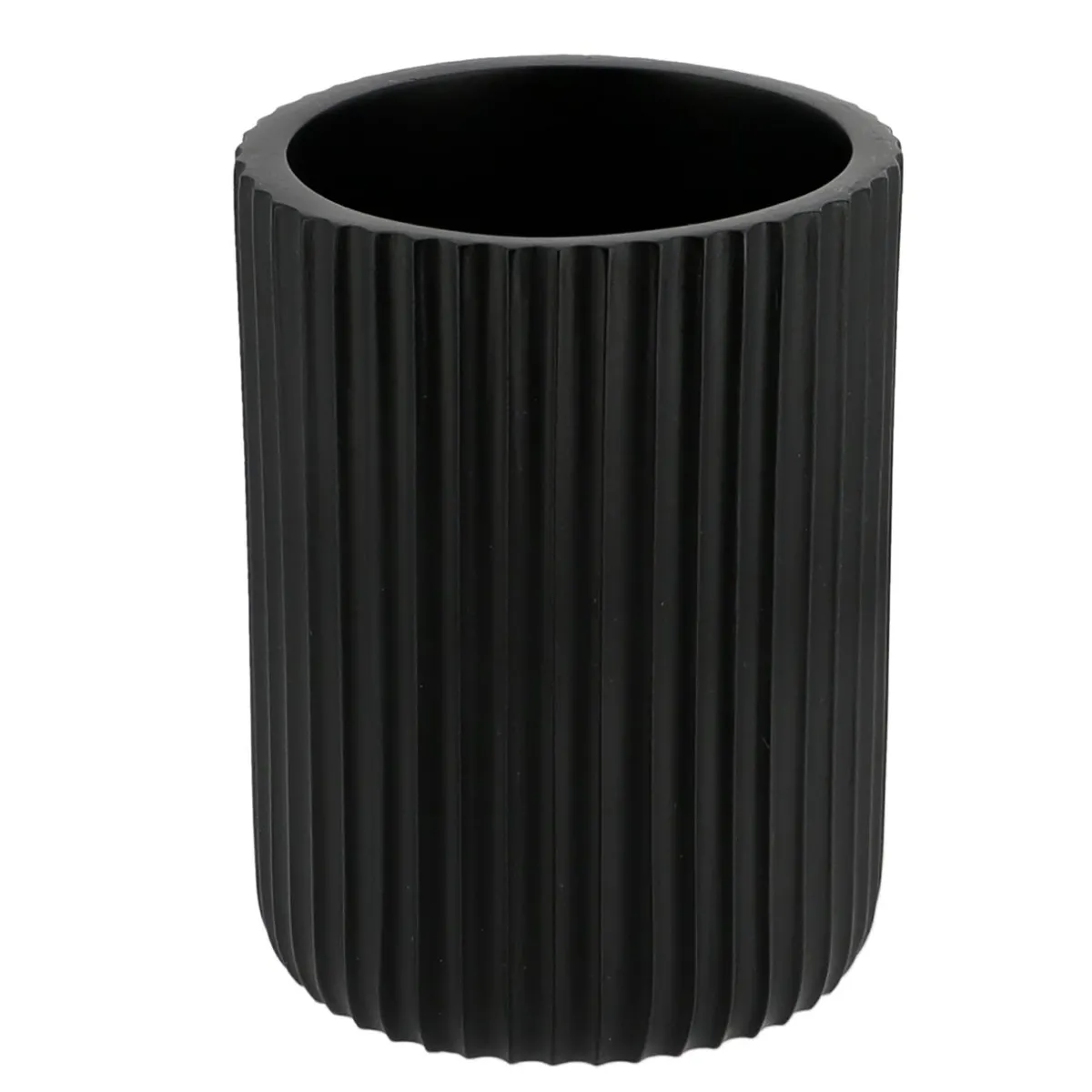 TENDANCE Set d'accessoires salle de bain résine Strié Noir Clearance