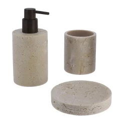 TENDANCE Set d'accessoires salle de bain Travertin Naturel Beige Outlet