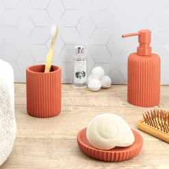 TENDANCE Set d'accessoires salle de bain résine Strié Terracotta