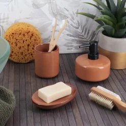 TENDANCE Set d'accessoires salle de bain grès laqué Season color Ambre