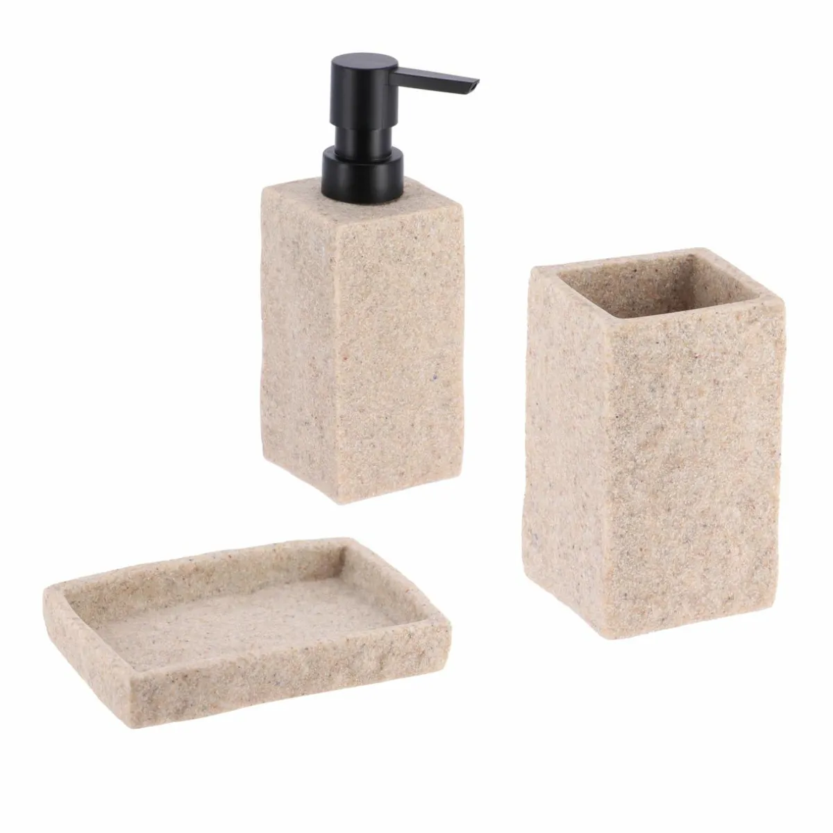 TENDANCE Set d'accessoires salle de bain Effet Pierre Naturel Beige Discount