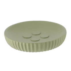TENDANCE Set d'accessoires salle de bain résine Strié Vert kaki Discount