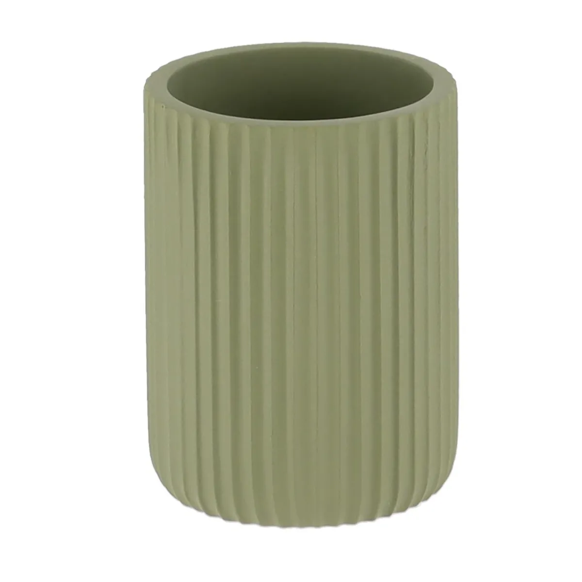 TENDANCE Set d'accessoires salle de bain résine Strié Vert kaki Discount