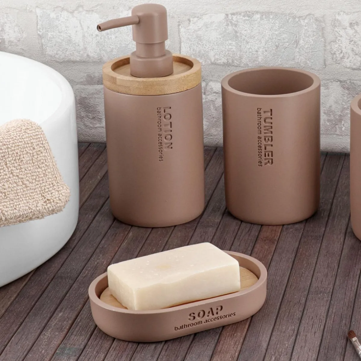TENDANCE Set d'accessoires salle de bain Purebamboo Cappuccino Marron