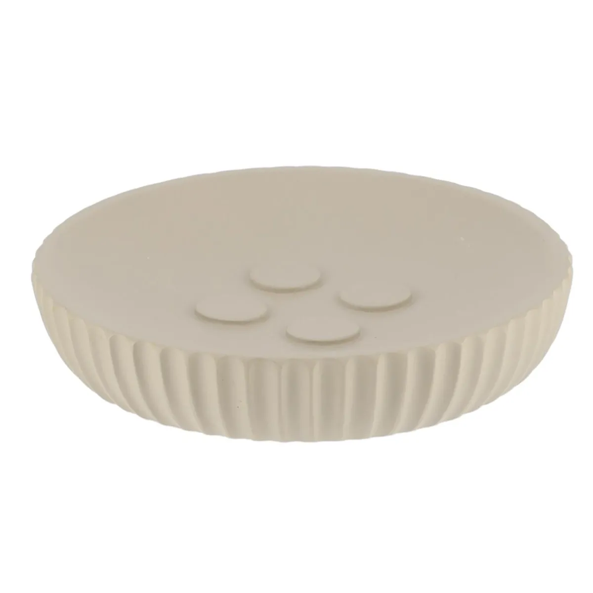 TENDANCE Set d'accessoires salle de bain résine Strié Taupe Discount