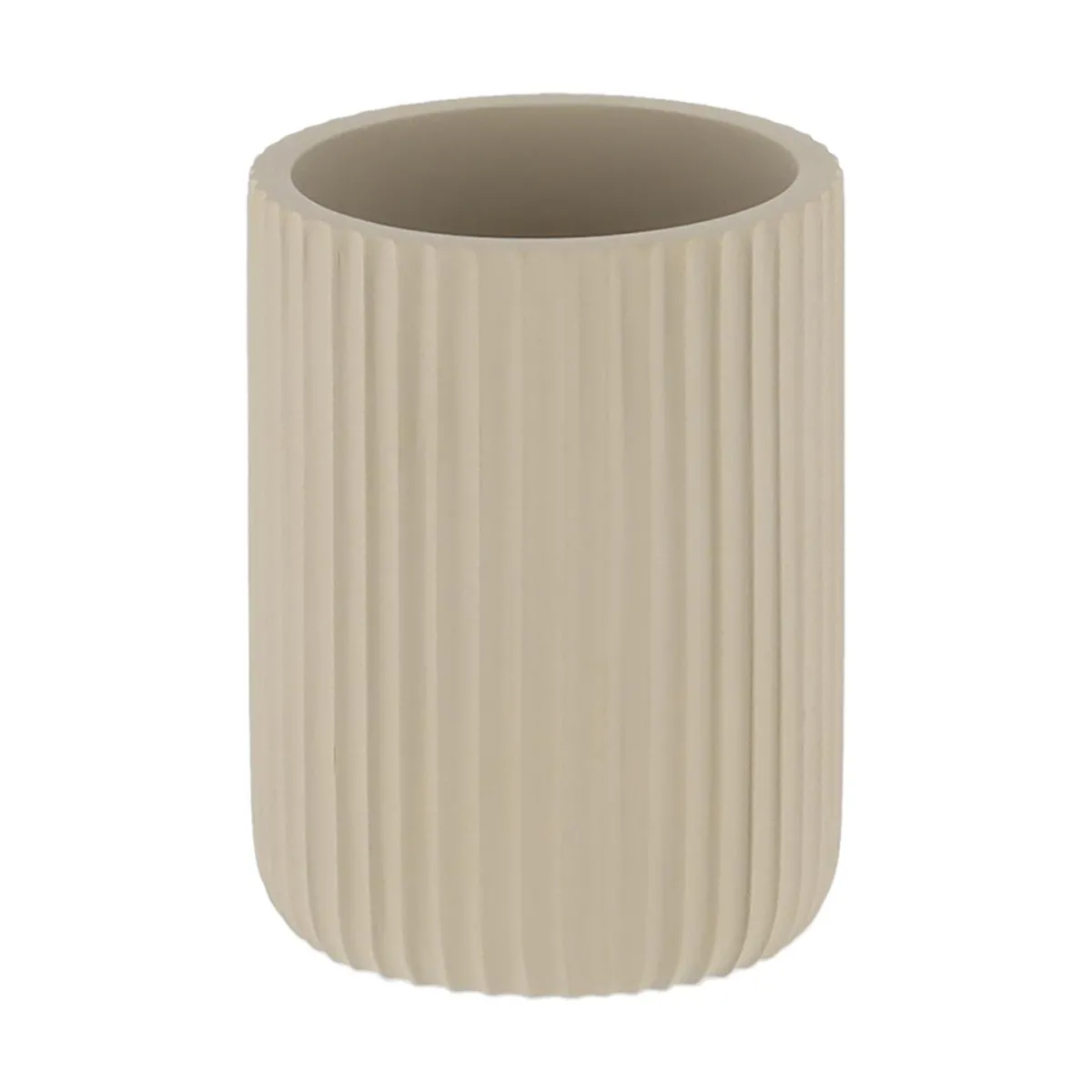 TENDANCE Set d'accessoires salle de bain résine Strié Taupe Discount