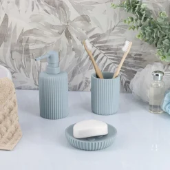 TENDANCE Set d'accessoires salle de bain résine Strié Bleu clair Hot