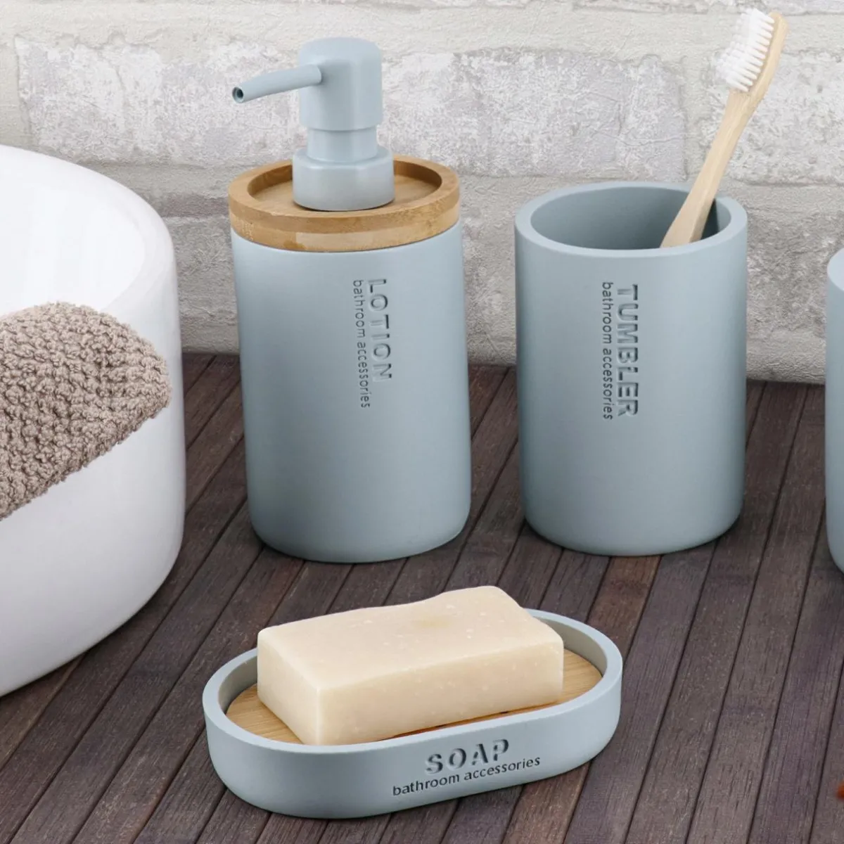 TENDANCE Set d'accessoires salle de bain Purebamboo Bleu clair Clearance