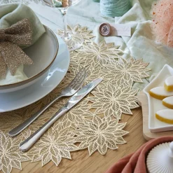 KAEMINGK Set de table Fleurs de neige Dées Or Discount