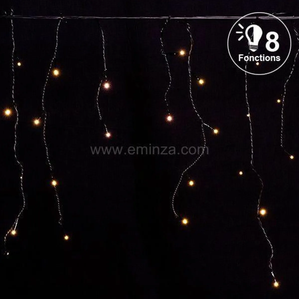 EMINZA Stalactite lumineuse 7,50 m 175 LED câble noir Blanc chaud Sale