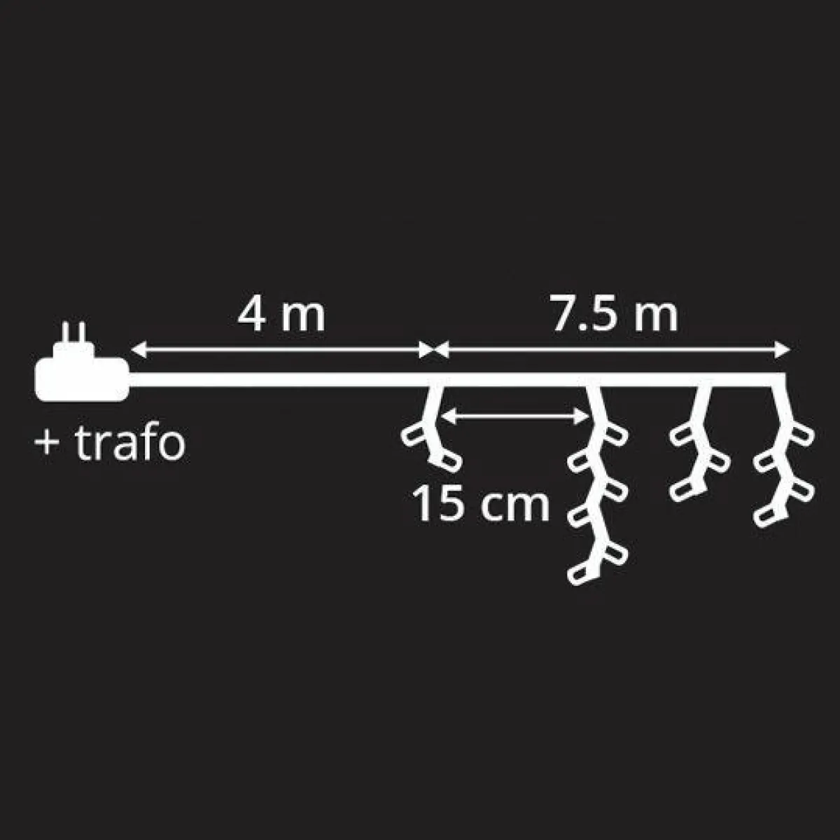 EMINZA Stalactite lumineuse 7,50 m 175 LED câble noir Blanc froid