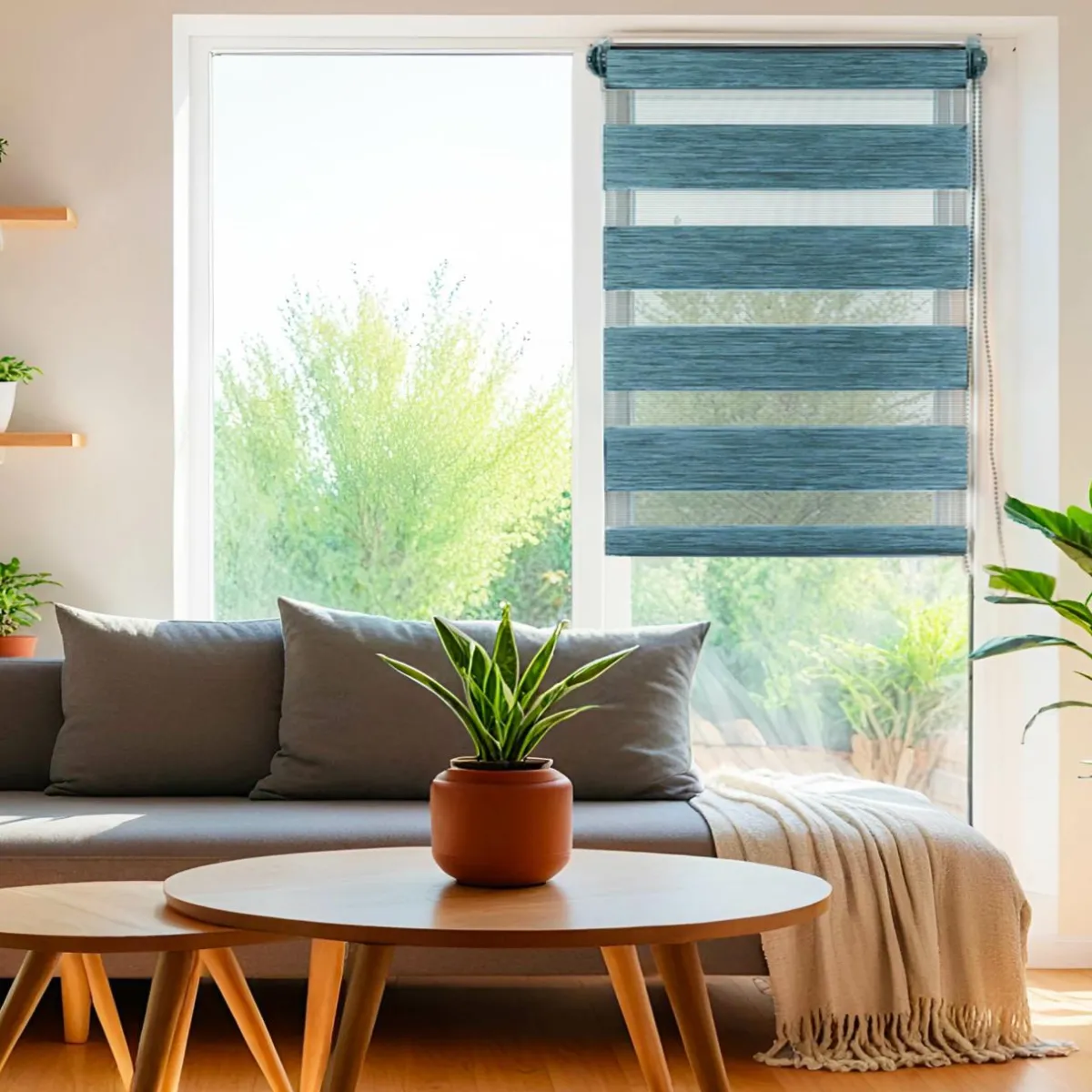 LUANCE Store enrouleur Jour / Nuit (60 x 180 cm) chiné Bleu Outlet