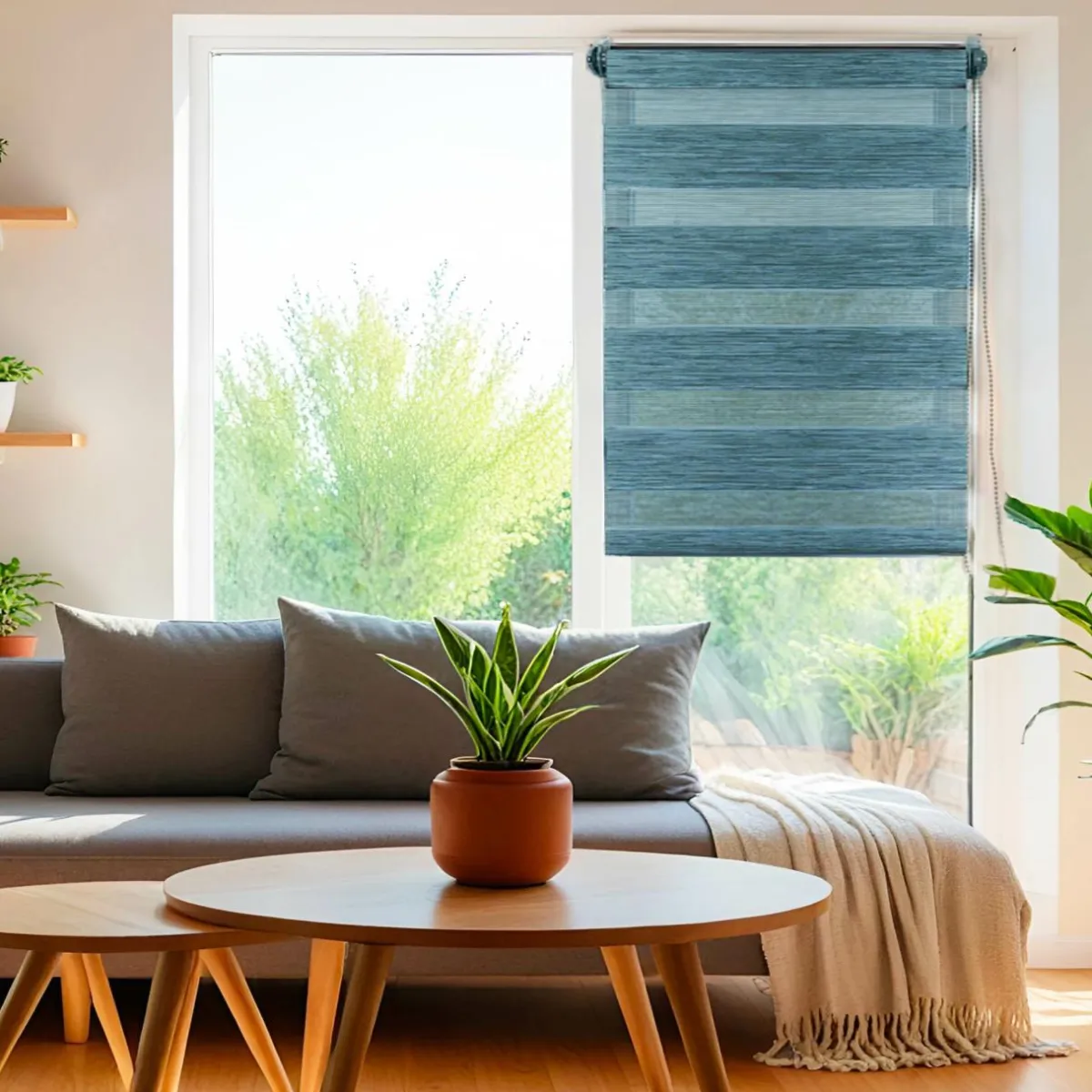 LUANCE Store enrouleur Jour / Nuit (60 x 180 cm) chiné Bleu Outlet